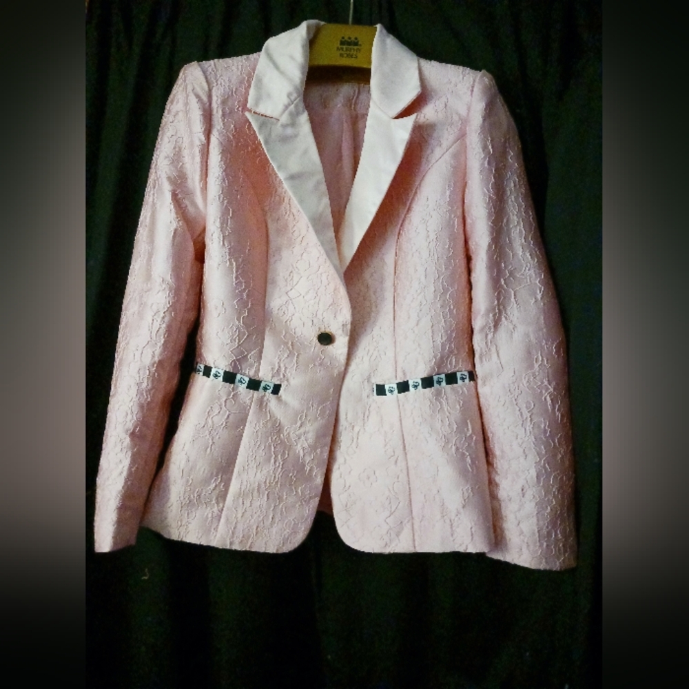 SHEIN Pink Lace Blazer with Satin Lapel